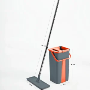 Wet and Dry Squeeze Bucket Mop Set with Microfiber Pad, Dual-Drive Self-Wringer, and 360-Degree Rotation