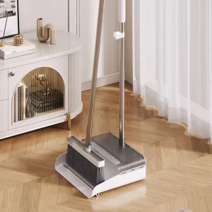 White Gray Flexible Plastic Floor Broom and Dustpan Set with Metal Handle