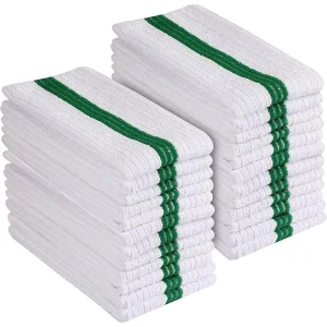 White Microfiber Bar Mop Cloth with Green Stripe for Kitchen Cleaning