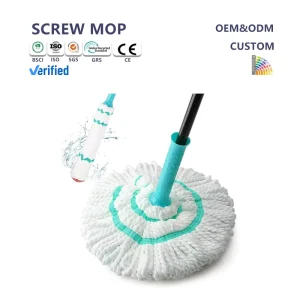 White and Green Aluminum Pole Rotating Mop Replacement Head with Synthetic Cotton Yarn