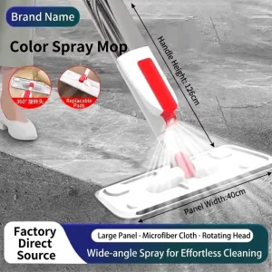 Wide Angle Spray Mop with 42cm Large Panel 360 Rotating Microfiber Hands Free Telescopic Handle Lightweight for Home Cleaning
