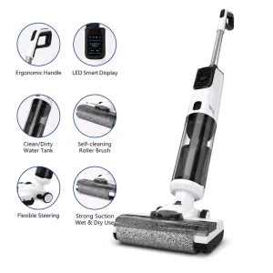 Wireless Vacuum Cleaner for Wet and Dry Cleaning with Voice Prompt and One Touch Self Cleaning for Tile Wood