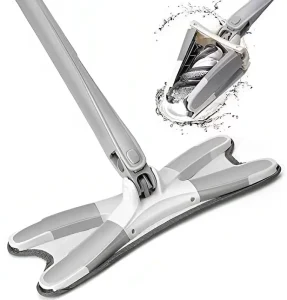 X-Type Flat Floor Mop with 360-Degree Squeeze Function and Steel Pole for Wood and Ceramic Tile Floors