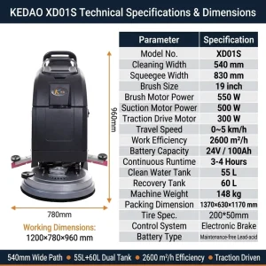 XD01S Hand-Push Battery-Powered Floor Polisher and Walk-Behind Scrubber