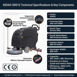 XD01S Hand-Push Dry and Wet Battery-Powered Walk-Behind Floor Scrubber and Polisher