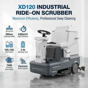 XD120 850mm Ride-on Floor Scrubber 24V 200Ah Battery Powered 6400㎡/h 130L Tank Floor Cleaning Machine for Factory