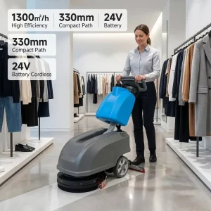 XD15 Compact Floor Scrubber 1300㎡ h High Efficiency 24V Battery Powered Cleaning Machine for Office Gym Shop & Narrow Aisle