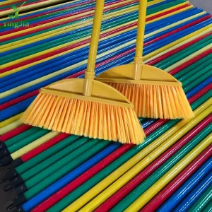 YINGJIA Modern Lightweight Broom Head Set with Soft Plastic Bristles and Wooden Handle for Home Floor Cleaning