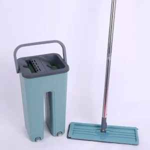 Yellow Mop Cleaning Set With Stainless Steel Bucket, 360-Degree Spin, Wet Dry